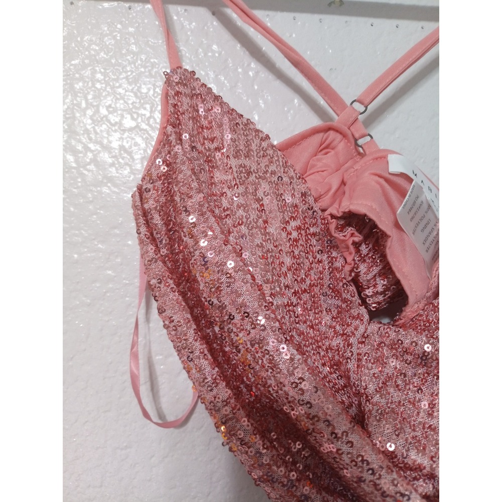 Mable Rose Gold Sequin Cowl Neck Crop Top Shimmer Party Festival Tank M (85) - Picture 4 of 6